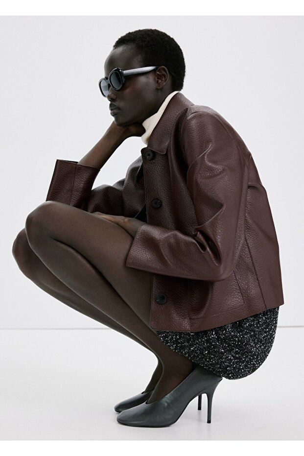 Deri görünümlü cepli ceket - 7