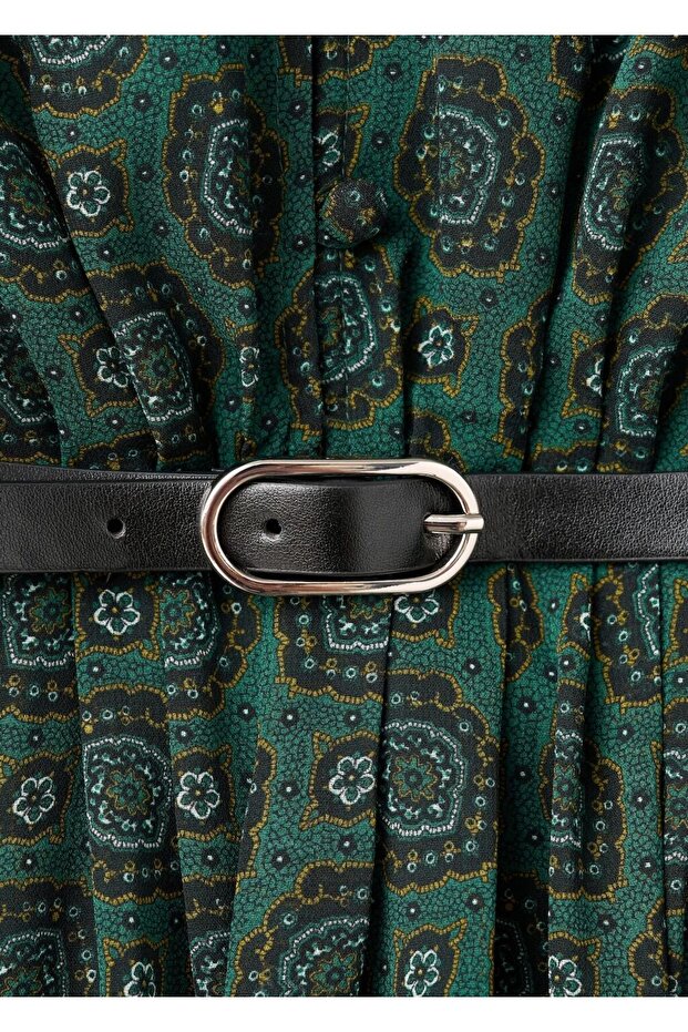 Fularlı desenli elbise - 5