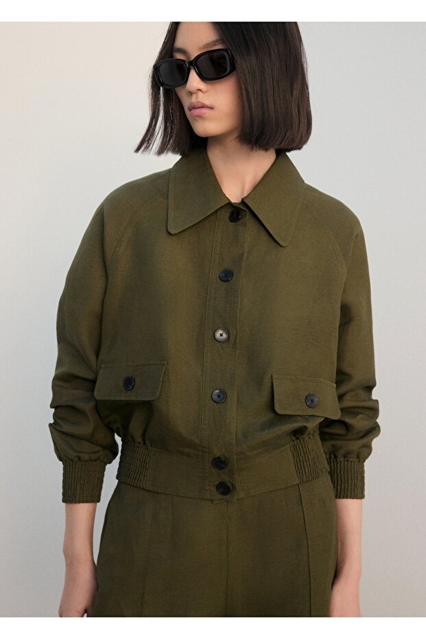 Keten karışımlı düğmeli ceket - 1