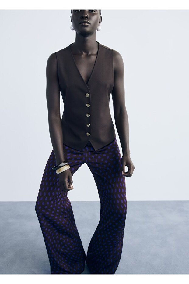 Puantiyeli İspanyol paça pantolon - 6