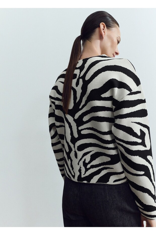 Zebra desenli triko kazak - 4