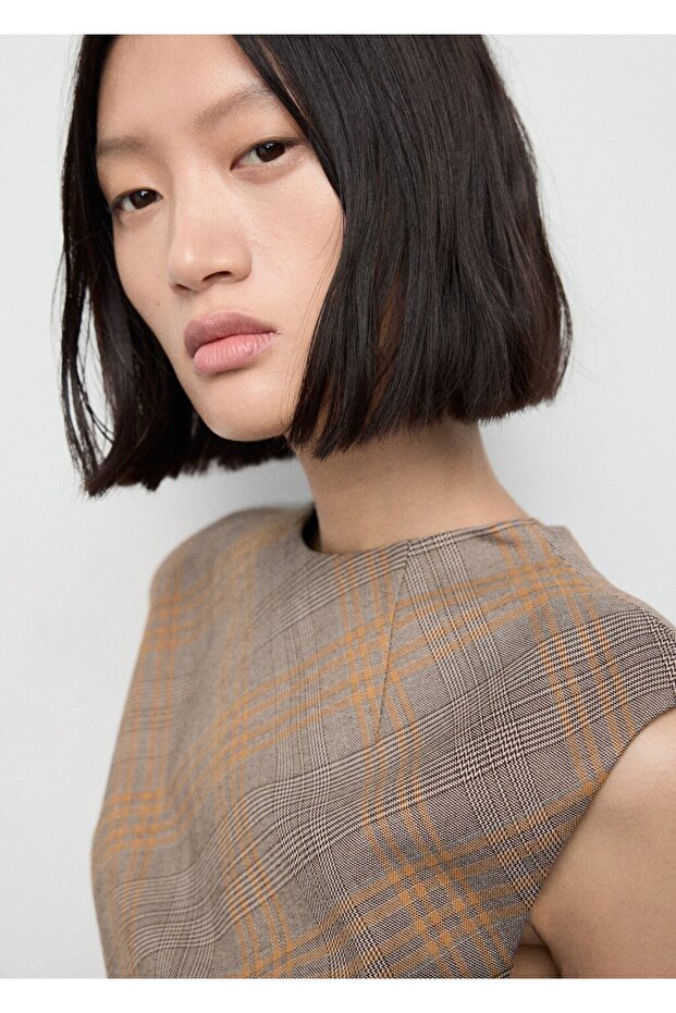 Kareli dar kesim bluz - 6