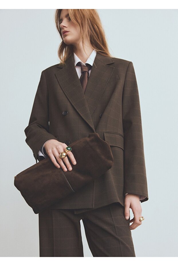 Kareli çift düğmeli blazer ceket - 1