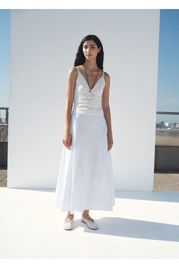 V yaka pamuklu bluz - 2