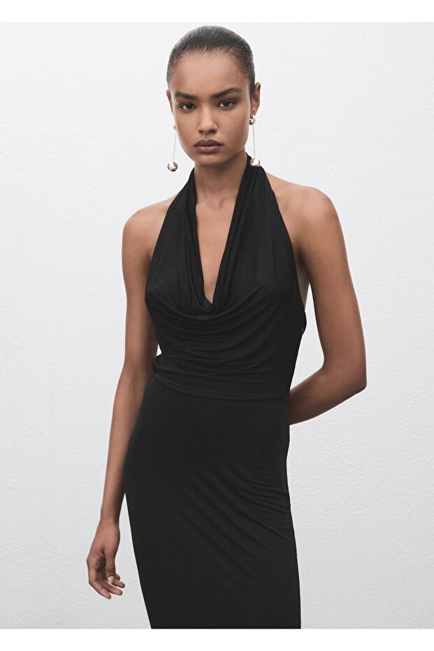 Sırtı açık drape elbise - 1