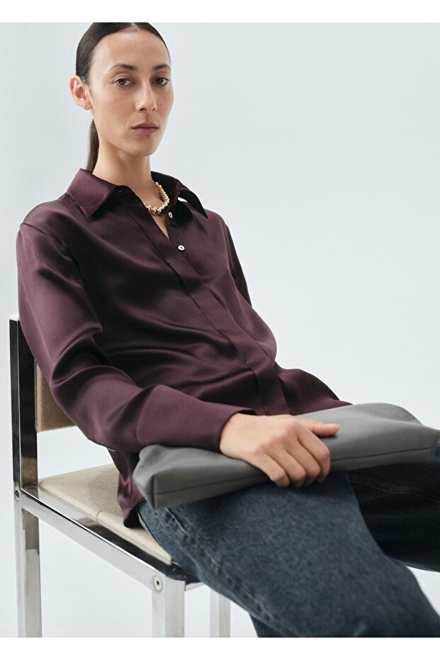 %100 saten ipek gömlek - 7