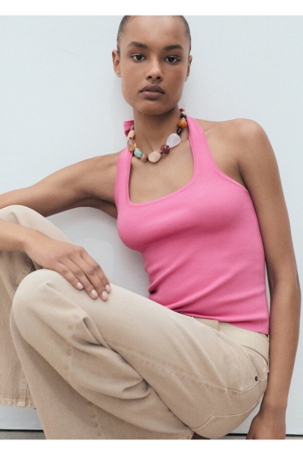 Halter yakalı örgü bluz - 8