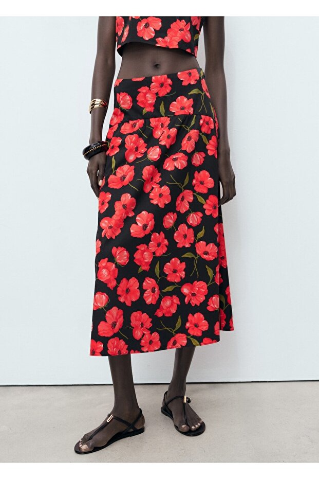 Çiçek desenli evaze etek - 1