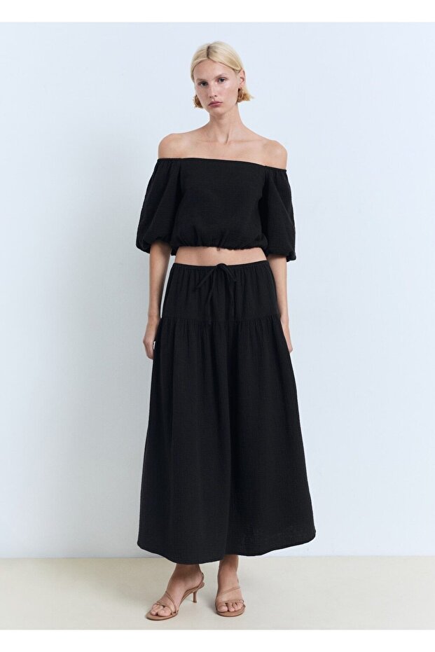 Kabarık kollu pamuklu bluz - 2