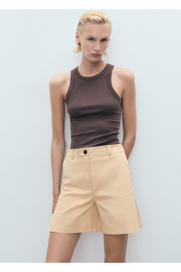 Pileli düz kesim şortlar - 6