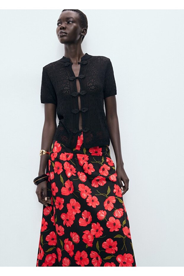 Çiçek desenli evaze etek - 6