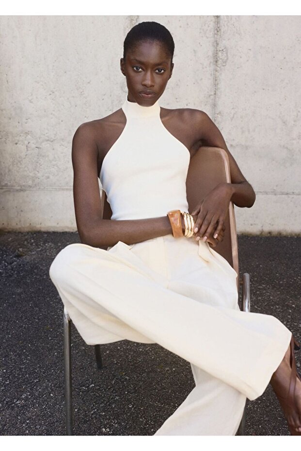 Halter yakalı örgü bluz - 8