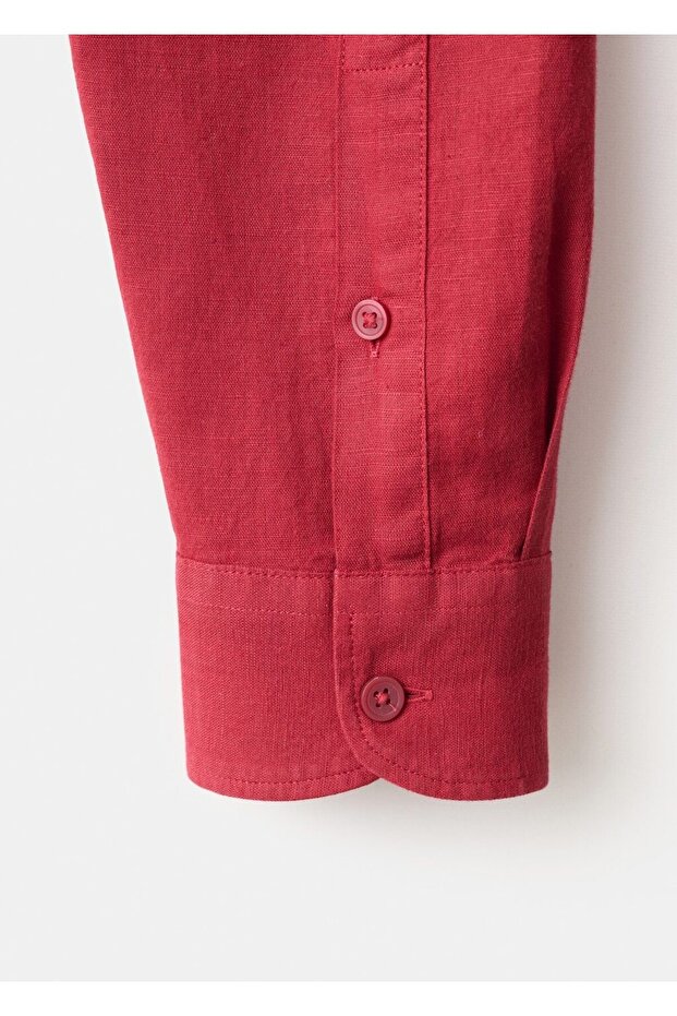 Cepli regular kesim keten gömlek - 5