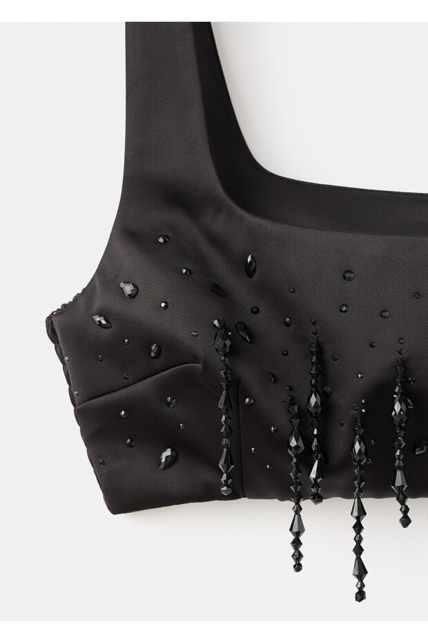 Boncuklu crop bluz - 7