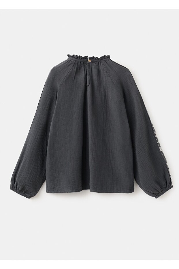 İşlemeli pamuklu bluz - 3