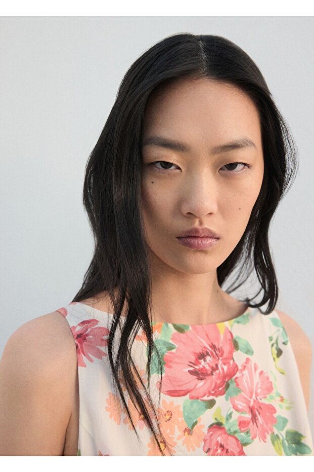 Çiçek desenli evaze elbise - 6