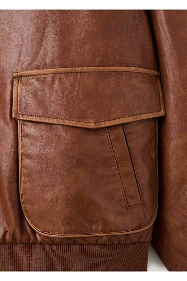 Kürk yakalı oversize ceket - 5