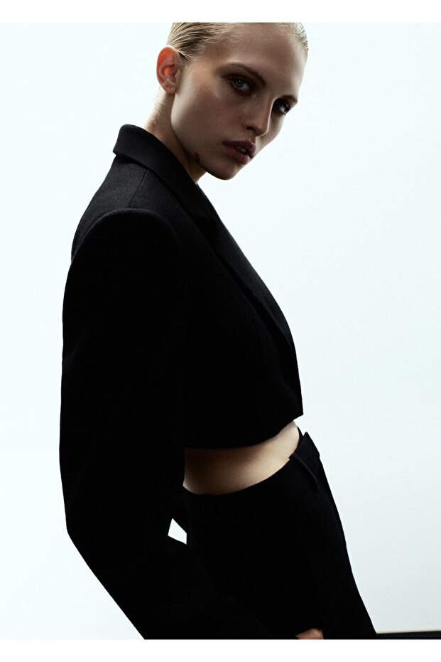 Crop yün blazer ceket - 1