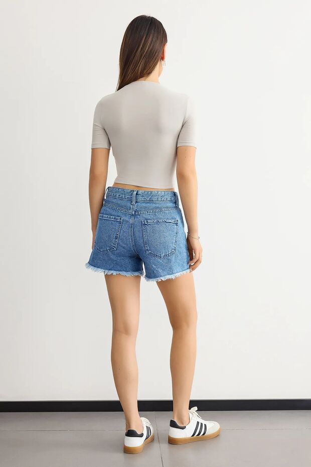 Bisiklet Yaka Temel Crop Top - 4