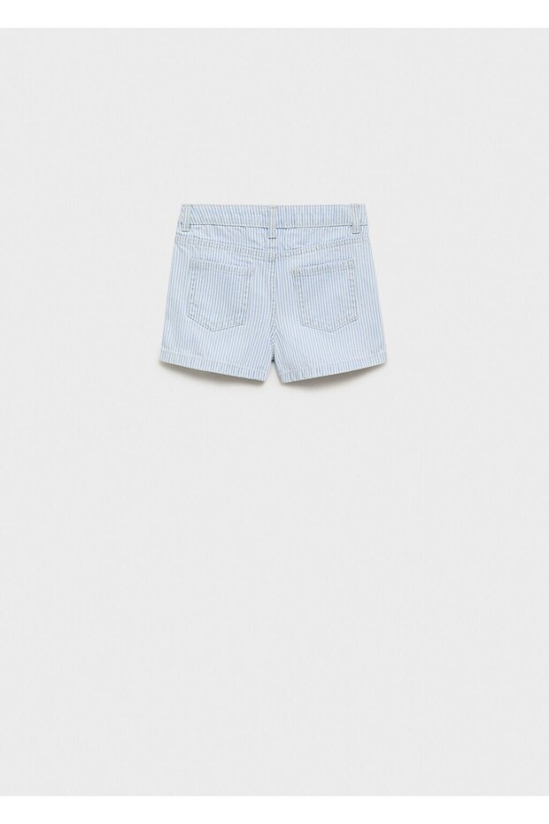 Çizgili denim şort - 2
