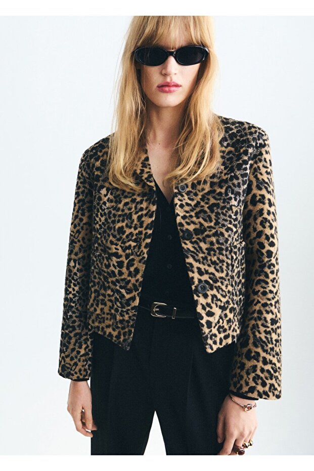 Leopar desenli düğmeli ceket - 6