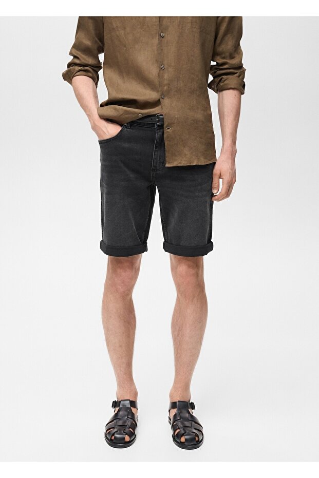 Slim fit kot bermuda şort - 1