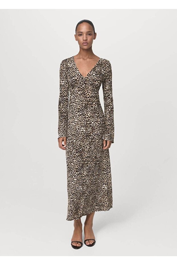 V yaka desenli elbise - 2