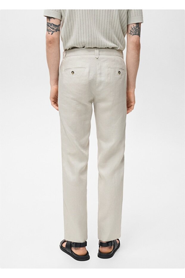 Slim fit %100 keten pantolon - 4