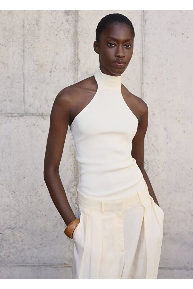 Halter yakalı örgü bluz - 1