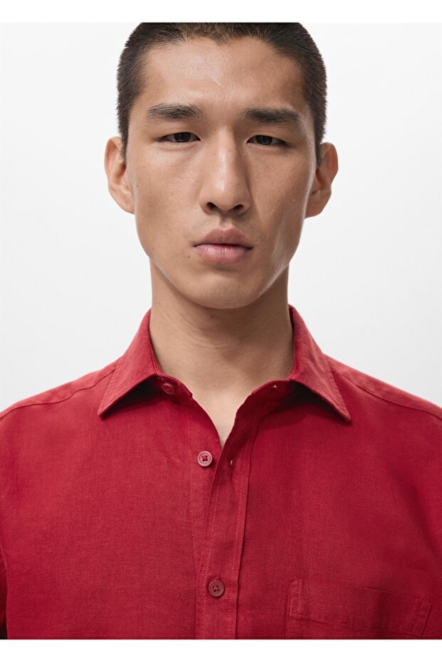 Cepli regular kesim keten gömlek - 6