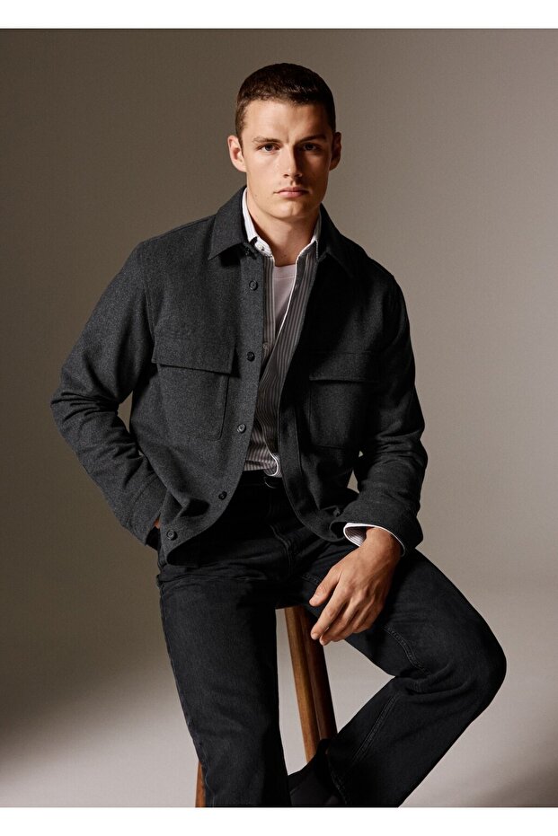 Cepli yün gömlek ceket - 8