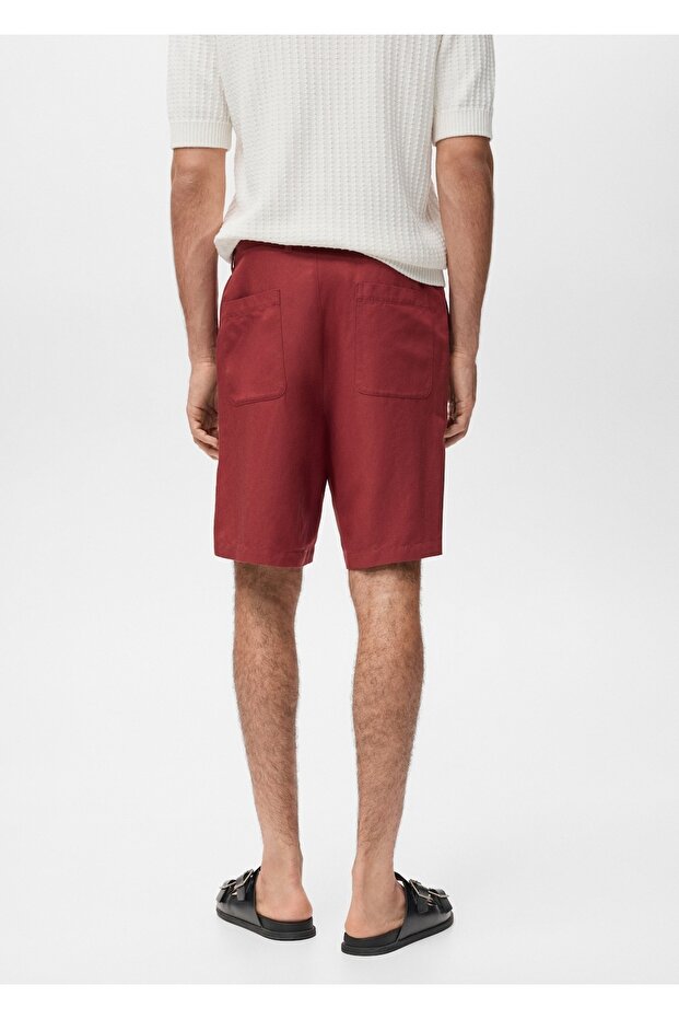 Keten karışımlı elastik belli bermuda şort - 4