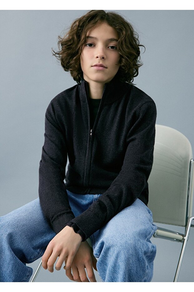 Fermuarlı triko hırka - 1