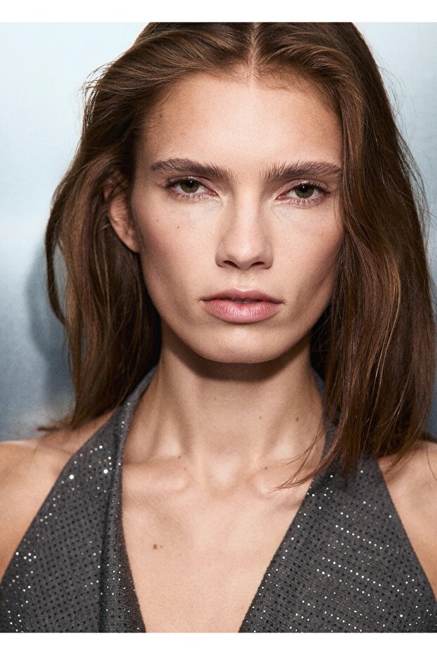 Drape yaka taşlı bluz - 6