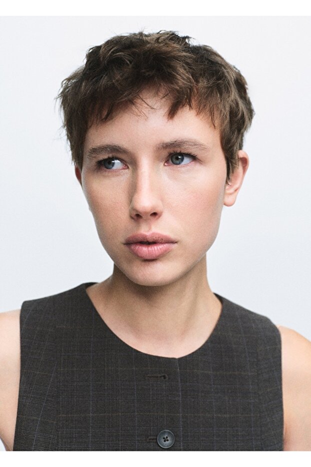 Kareli kumaş yelek - 6