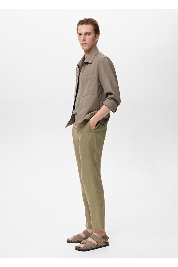Slim fit %100 keten pantolon - 7