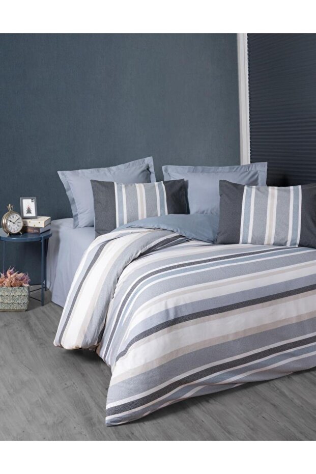 Line Duvet Cover Set Double Agahta Gray