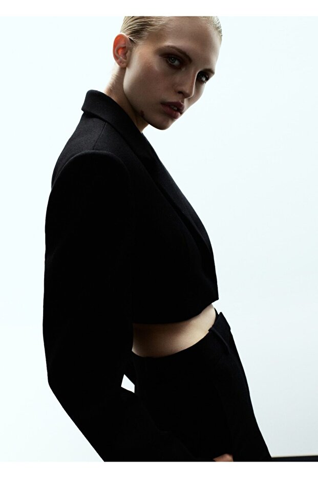 Crop yün blazer ceket - 7