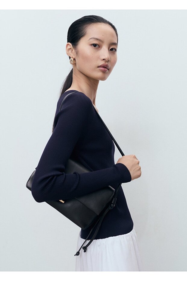 V yaka lastik örgü kazak - 6