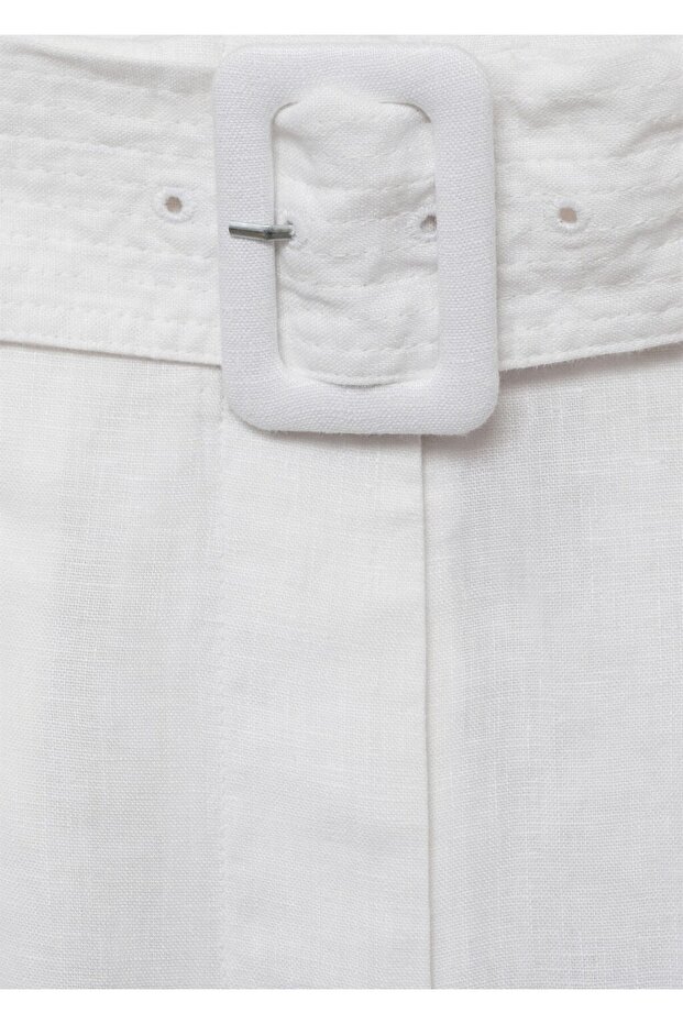 Keten karışımlı kemerli bermuda şort - 8