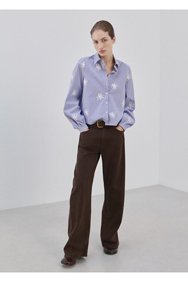 İşlemeli çizgili gömlek - 2