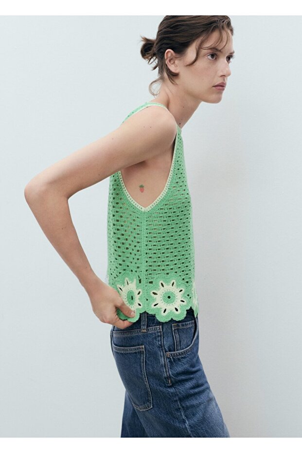 Çiçek detaylı kroşe bluz - 1