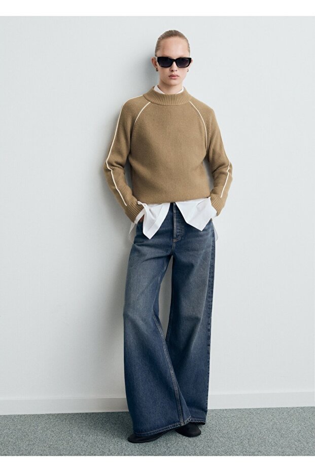 Kontrast çizgili perkins yaka jarse - 2