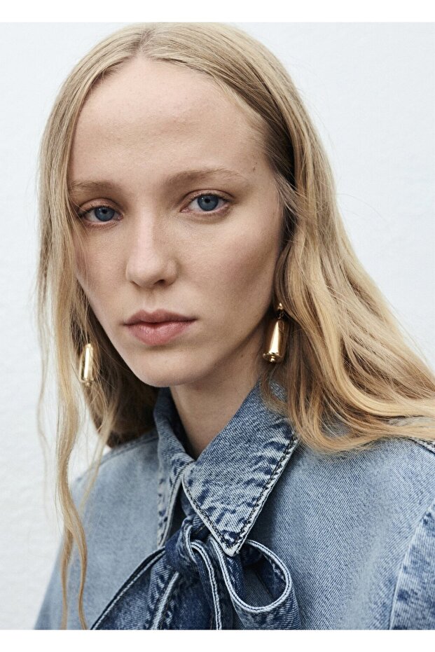 Bağ detaylı denim gömlek - 6