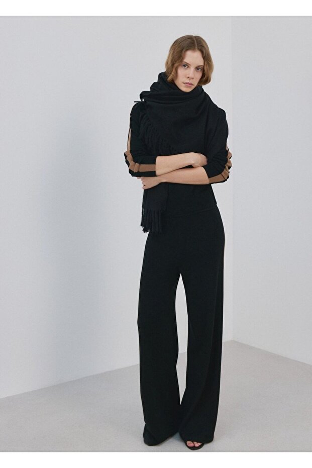 Kontrast çizgili triko pantolon - 2