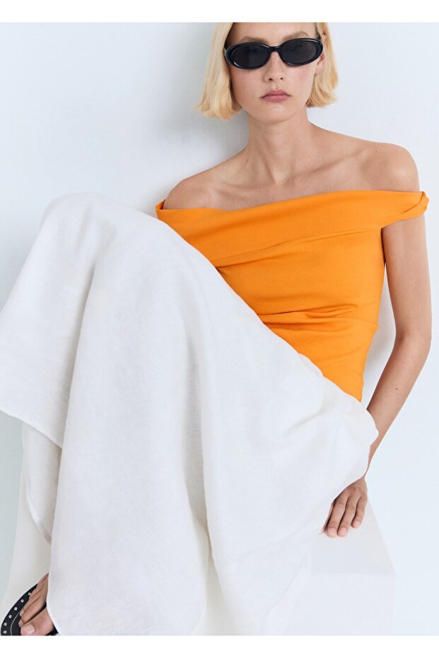 Asimetrik straplez bluz - 7