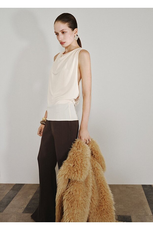 Metal detaylı drape bluz - 1