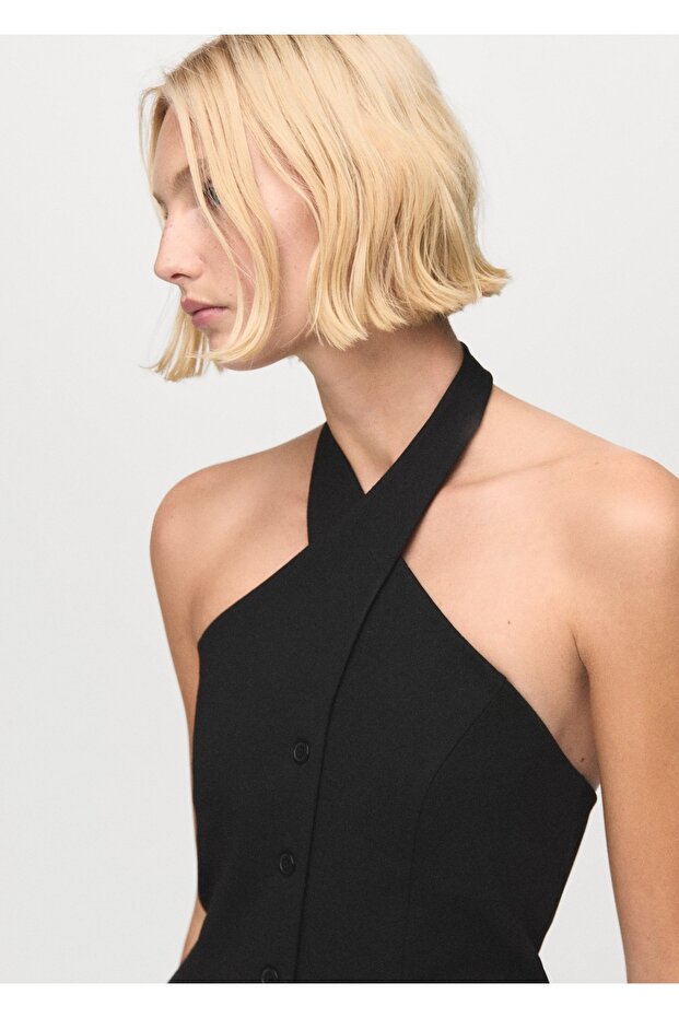 Halter yaka düğmeli yelek - 1