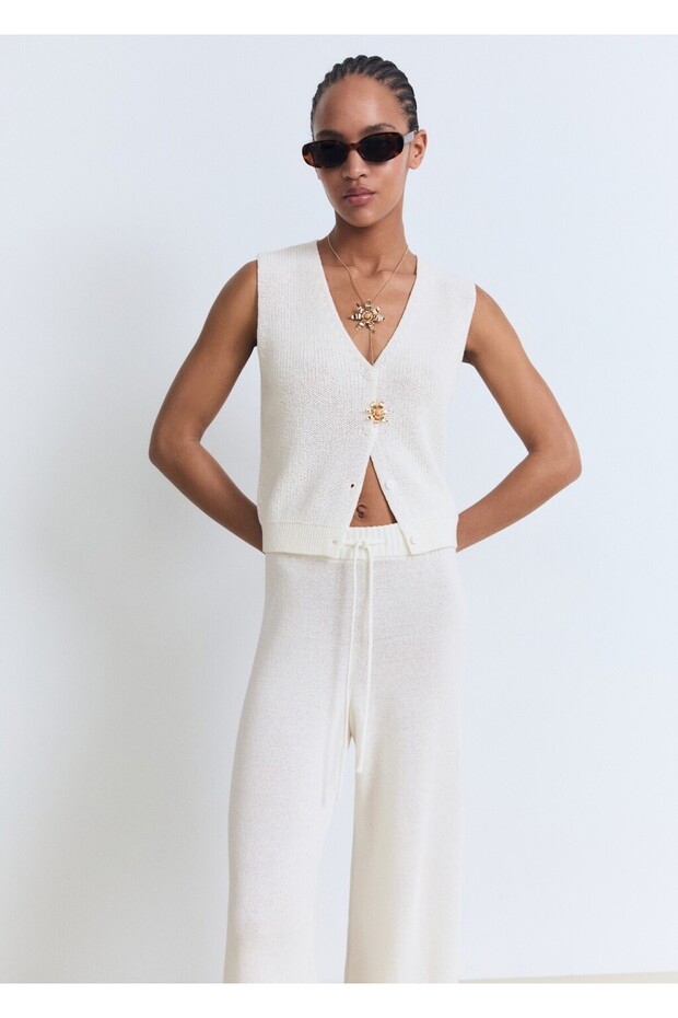 Pamuklu keten triko pantolon - 6