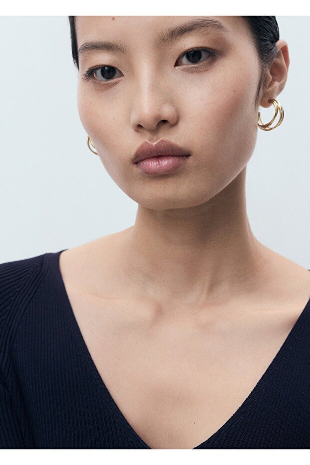 V yaka lastik örgü kazak - 7